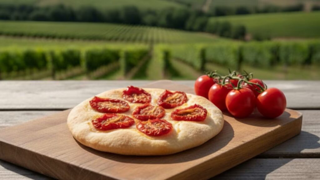 Focaccia tonda con pomodorini